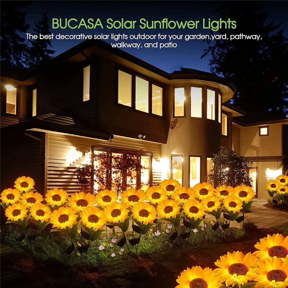 Ihomed Solar Lights Outdoor Garden Decor Sunflower Ligts Waterproof Solar Outdoor Lamp Decorative Lights for Path Garden Patio Backyard