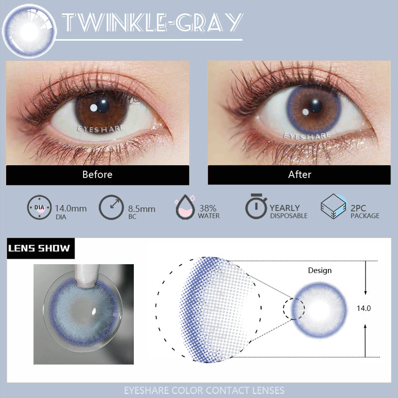 Ihomed Twinkle Gray 14.0mm 1 Pair | 1 Year