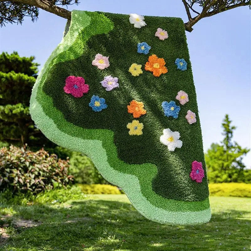 Ihomed Green Blooming Lawn Accent Rug