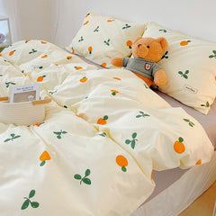 Ihomed 3/4pcs Cute Orange Bedding Set Twin Full Queen Size Quilt Covers Kawaii Animal Fitted Bed Sheet Pillowcase Bedroom Duvet Cover