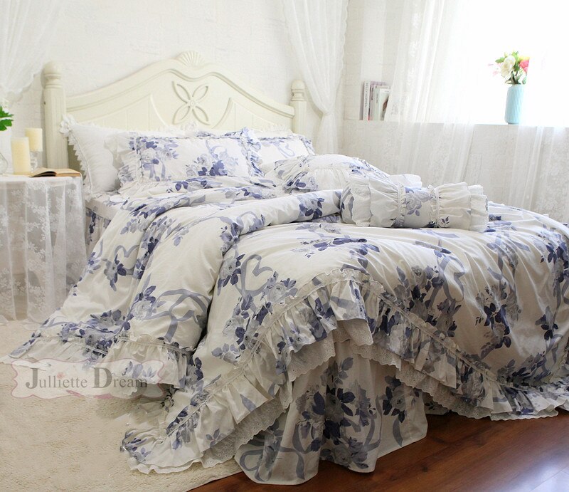 Ihomed Big lace queen bedding set Romantic ruffle duvet cover designer bedding floral bed set bedroom bed sheets luxury bedding sets