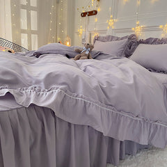 Ihomed Bedding simple princess wind bed skirt four-piece lace solid color duvet cover bed sheet bedroom dormitory