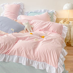 Ihomed Kawaii Pink Bedding Set Bedspreads Polyester Twin Full Queen Size Cute Fitted Double Bed Sheet Pillowcase Bedroom Duvet Cover