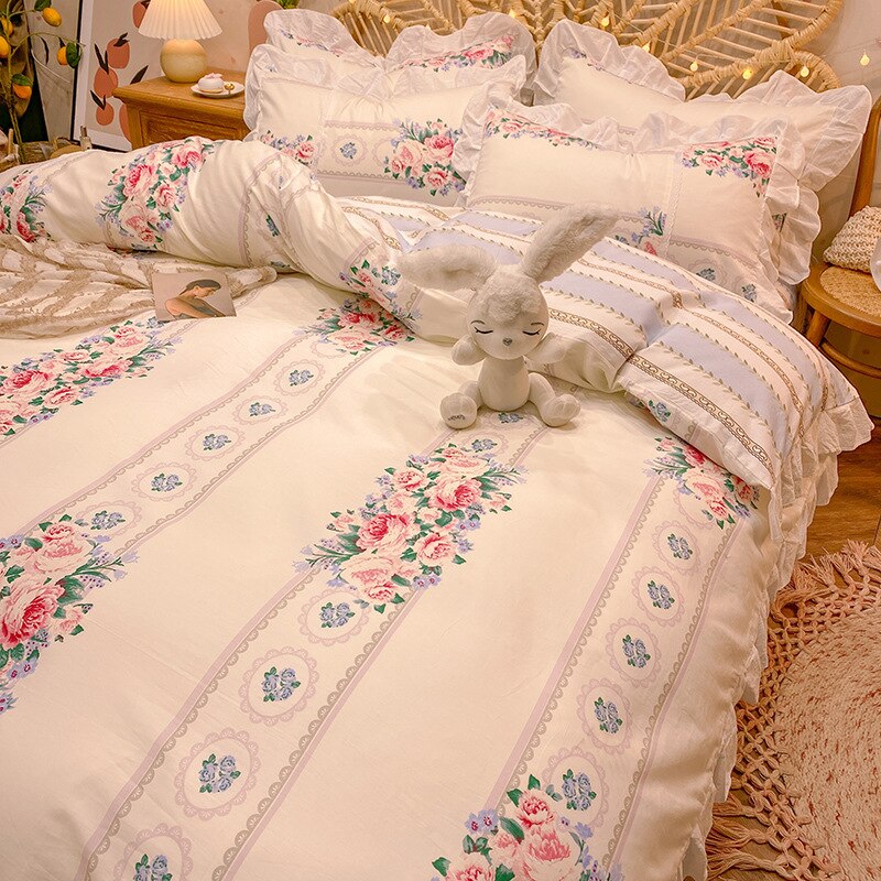 Ihomed Bedding 3-piece set 4-piece set cotton small fresh Princess wind bed products bed sheet fitted sheet quilt cover