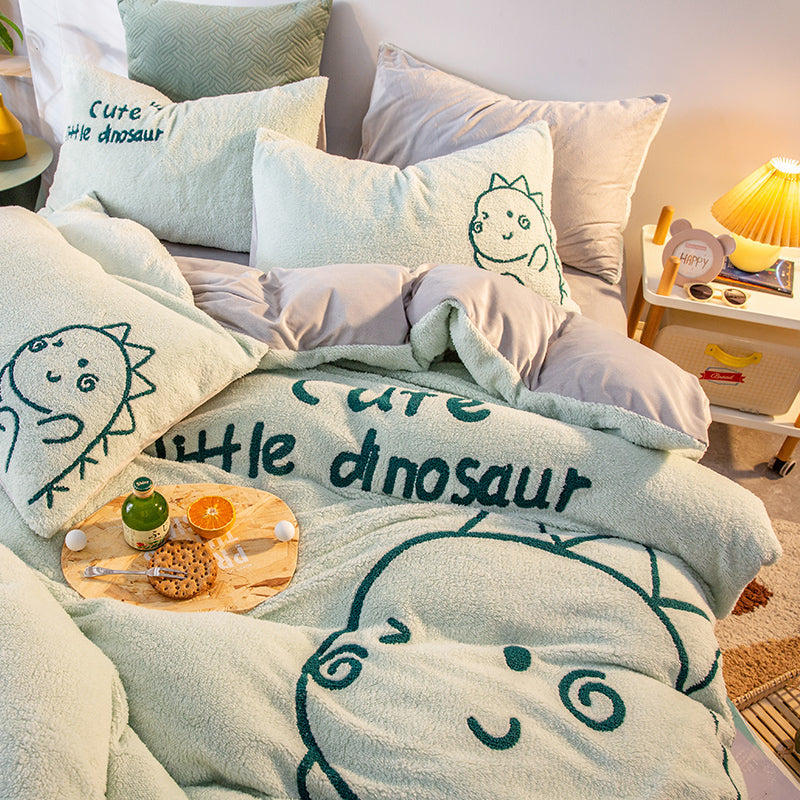 Ihomed Soft Warm Cosy Flannel Velvet Fleece Cartoon Bear Embroidery Child Bedding Set Duvet Cover Flat/Fitted Sheet Pillowcases