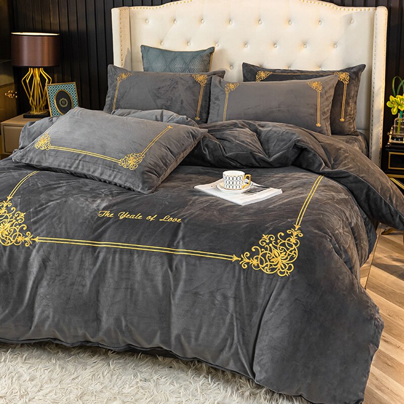 Ihomed Thick Coral Fleece Winter Four-Piece Set Double-Sided with Velvet Quilt Cover Flannel Bed Sheet Bedding Milk Fiber Winter