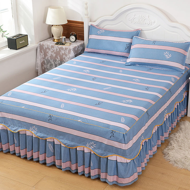 Ihomed 1PC Plaid Bed Sheet Printed Bedding Set Soft Bedspread lace bedding home decor Single Queen King Size Bedskirt Mattress Cover