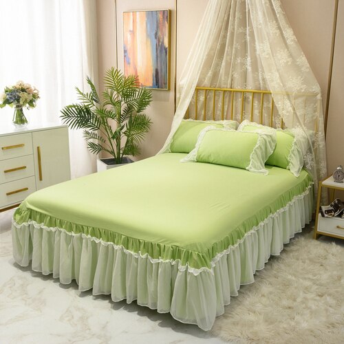 Ihomed Brief White Bedspreads Queen 100% Cotton Ruffle Lace King Size Bed Cover Princess Bed Cover Bedroom Bedding