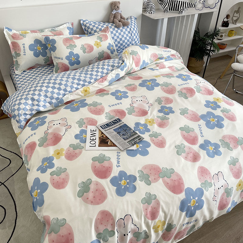 Ihomed Cute Bear Bedding Set Girls Boys Kids Single Double Size Flat Sheet Duvet Cover Pillowcase Bed Linens White Blue Home Textile