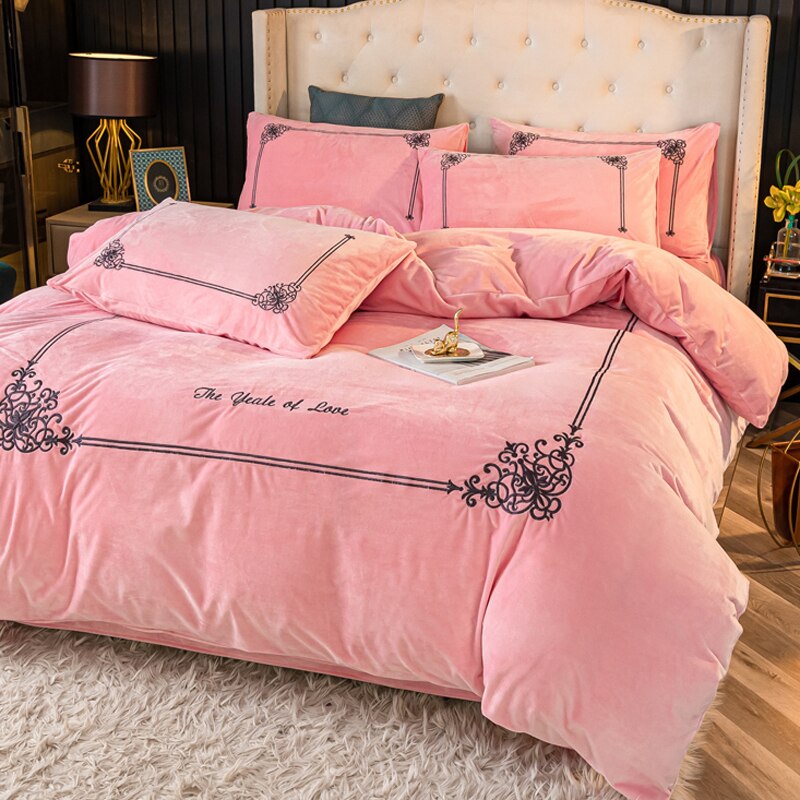 Ihomed Thick Coral Fleece Winter Four-Piece Set Double-Sided with Velvet Quilt Cover Flannel Bed Sheet Bedding Milk Fiber Winter