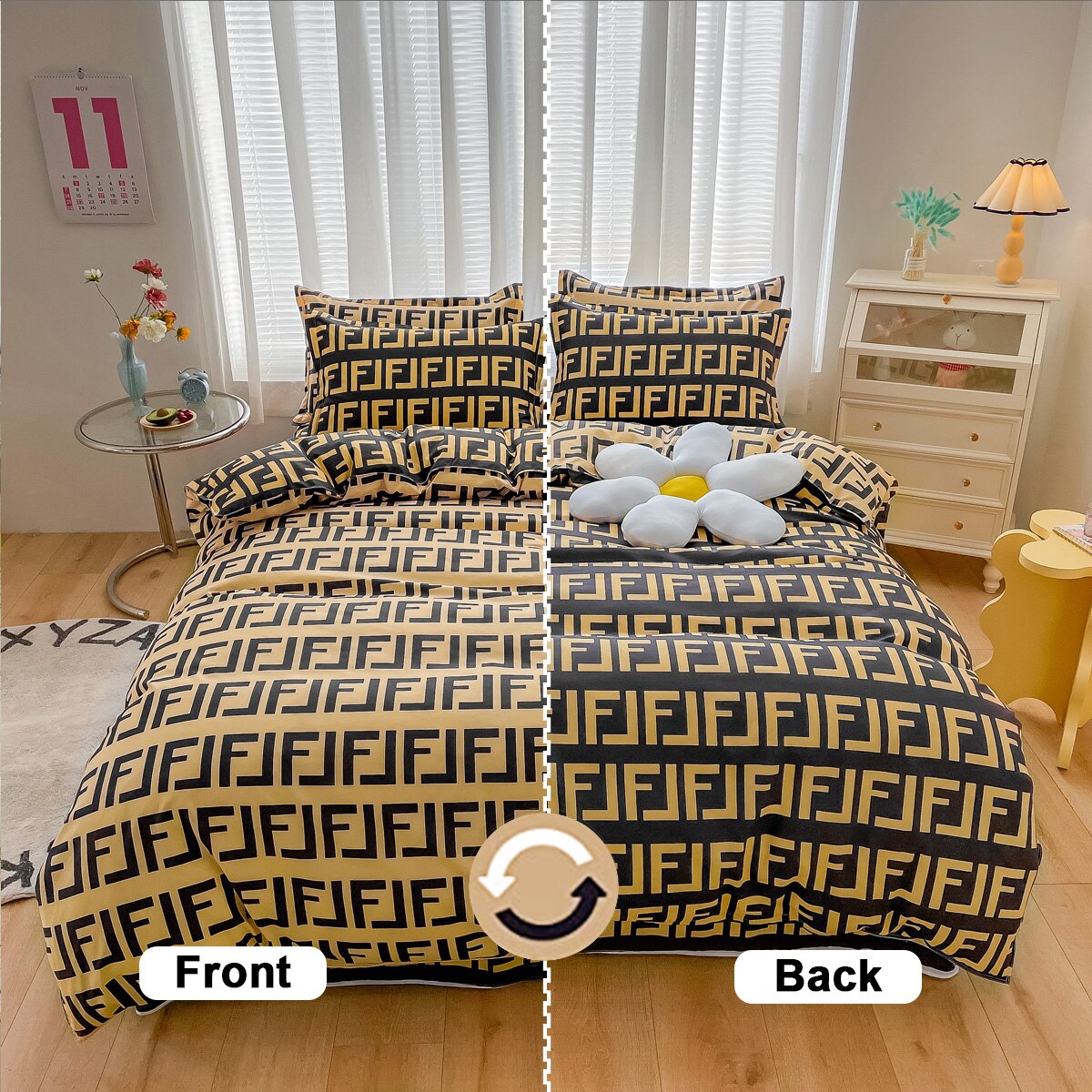 Ihomed 3/4pcs Duvet Cover Set Queen Size Geometric Bedding Ser for Kids Boys and Girls Polyester Print Quilt Cover Bed Soft Reversible