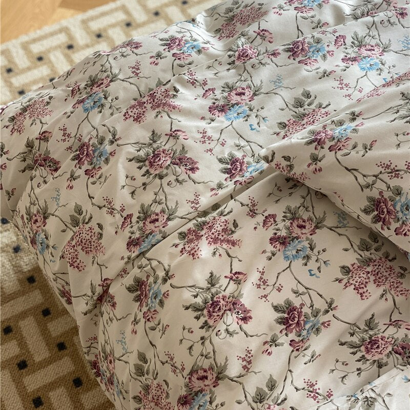 Ihomed 100% Natural Cotton Vintage Pastoral Flowers Girl Bedding Set Single Double Queen King Quilt/Duvet Cover Bed Linen Pillowcases