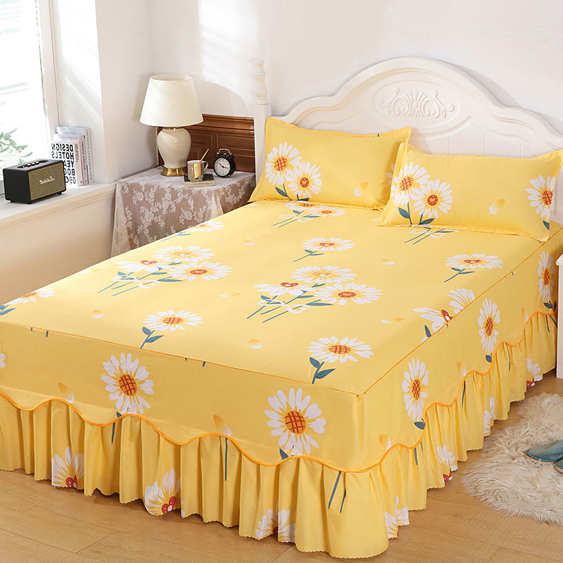 Ihomed 1PC Plaid Bed Sheet Printed Bedding Set Soft Bedspread lace bedding home decor Single Queen King Size Bedskirt Mattress Cover