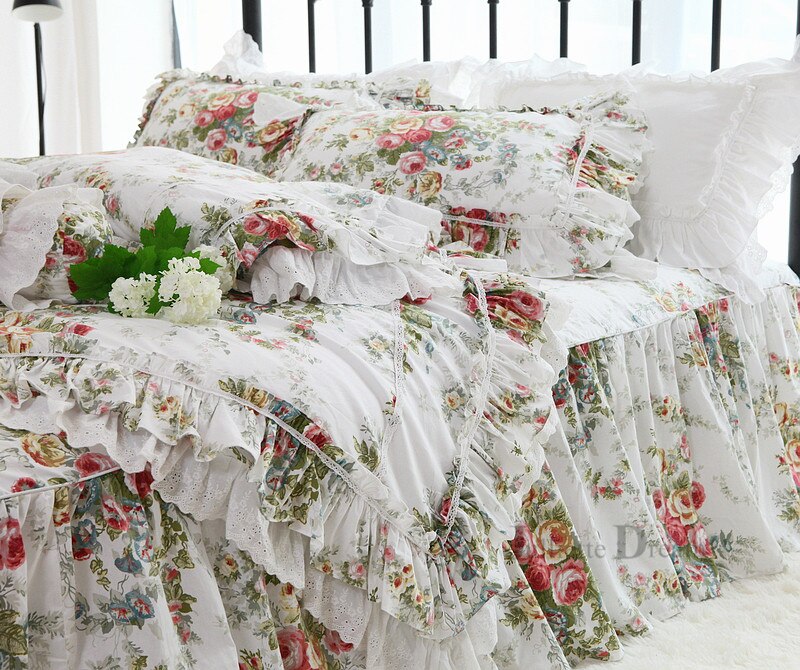 Ihomed Big lace queen bedding set Romantic ruffle duvet cover designer bedding floral bed set bedroom bed sheets luxury bedding sets