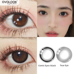 Ihomed 2pcs/pair Natural Pupil Lenses Contact Lenses for Eyes Comic Black Eyes Tear Eye 2 Tone Series Eye Contacts (dia:14mm)