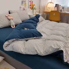 Ihomed Japanese-style simple washed cotton bedding, four-piece duvet cover, bed sheets, student dormitory