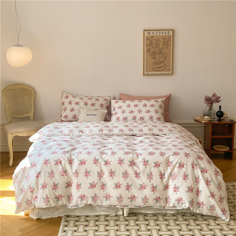 Ihomed 100% Natural Cotton Vintage Pastoral Flowers Girl Bedding Set Single Double Queen King Quilt/Duvet Cover Bed Linen Pillowcases