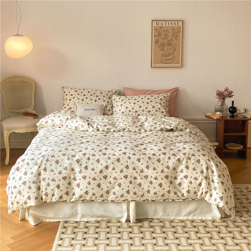 Ihomed 100% Natural Cotton Vintage Pastoral Flowers Girl Bedding Set Single Double Queen King Quilt/Duvet Cover Bed Linen Pillowcases