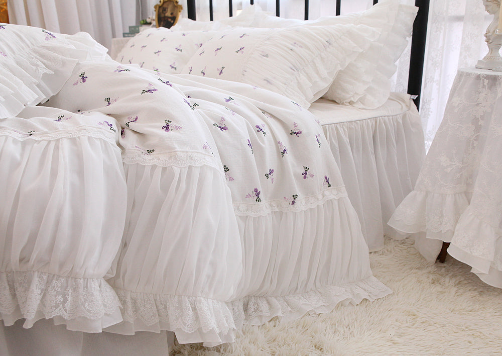 Ihomed Super Handmade ruffle bedding set Legant designer bedding Romantic lace wedding bedding sets queen size bed cover cotton linen