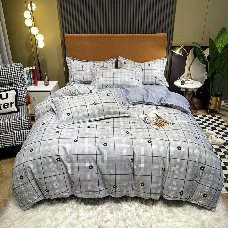 Ihomed Beddings Sets Thickened Encrypted Twill Cotton Four-piece Light Luxury Printed Bedsheets Set with Pillows Case Bed Linen 1 5 Sp