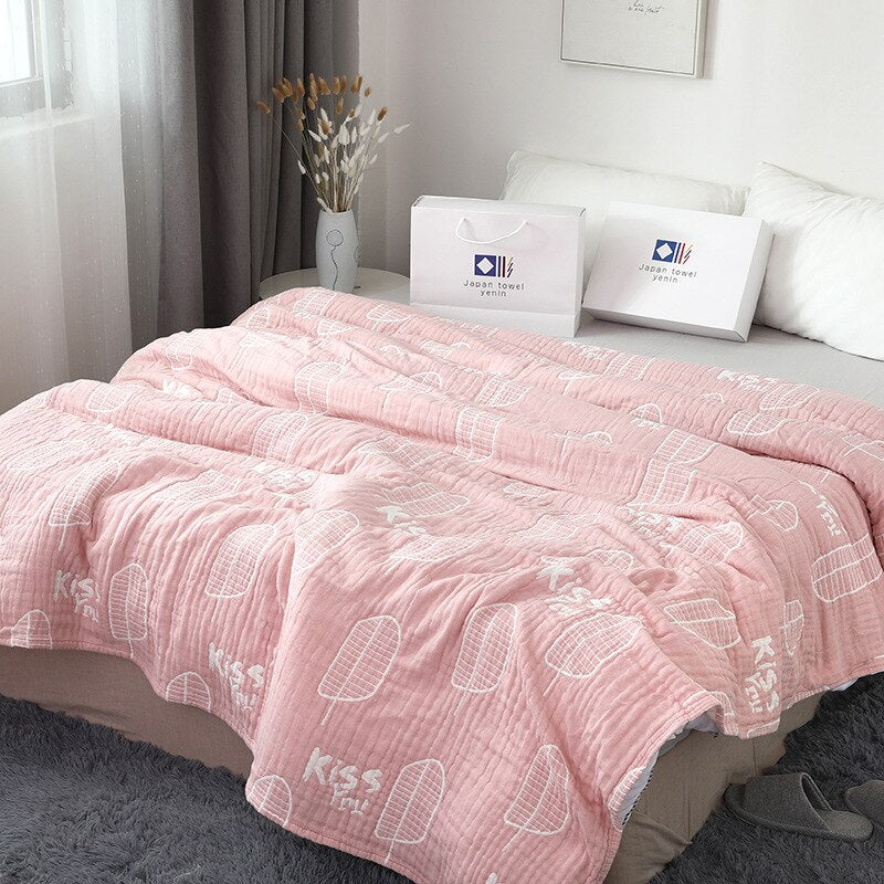 Ihomed Summer Quilts Cotton Gauze Japanese-Style Decorative Bed Throw Blankets Cover Pink Bedspreads For Sofa Bedding 150*230/200cm