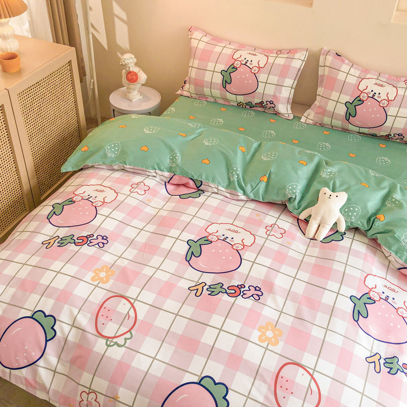 Ihomed Cute Bear Bedding Set Girls Boys Kids Single Double Size Flat Sheet Duvet Cover Pillowcase Bed Linens White Blue Home Textile