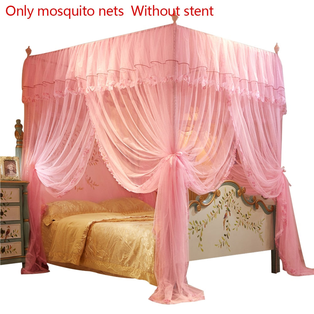 Ihomed 1.5*2 M European Style 4 Corner Post Romantic Princess Lace Canopy Mosquito Net No Frame for Twin Full Queen King Bed Netting Bedding