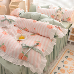 Ihomed Pastoral Style Bedding Set Cotton 3/4pcs Floral Duvet Cover with Pillowcases Cute Flowers Bed Skirtwith Zipper Quilt Cover