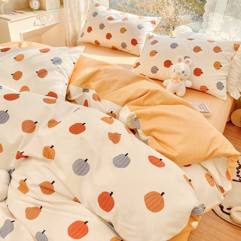 Ihomed Cute Moon Bedding Set For Girl Kawaii Heats Flower Cotton Twin Full Queen Size Bedding Double Fitted Bed Sheet Quilt Duvet Cover