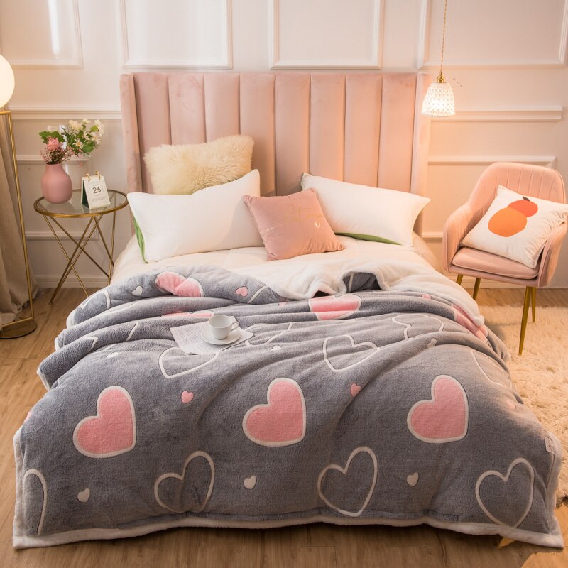 Ihomed 220x230cm 220x240cm Thicken Warm Winter Duvet Cover Lovely Flower Animal Printed Fleece Quilt Cover 1pc Bedding Comforter Case