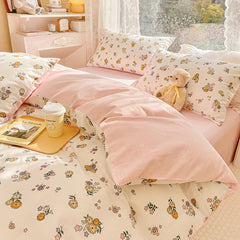 Ihomed Cute Animals Flower Bedding Set For Double Bed 100 Cotton Twin Full Queen Size Bedding Couple Fitted Bed Sheet Duvet Cover Set