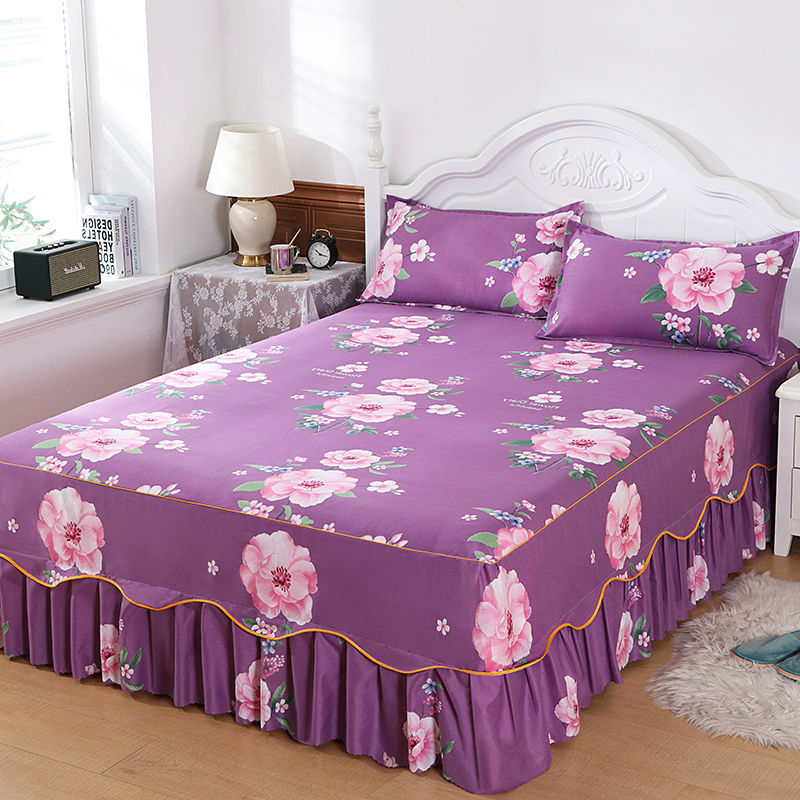 Ihomed 1PC Plaid Bed Sheet Printed Bedding Set Soft Bedspread lace bedding home decor Single Queen King Size Bedskirt Mattress Cover