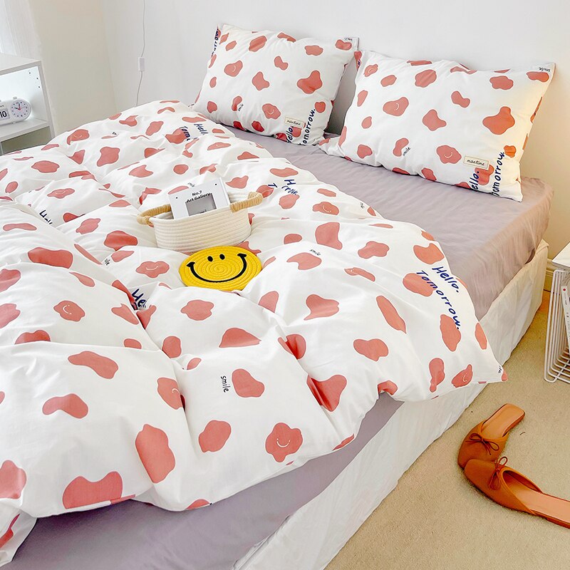 Ihomed 3/4pcs Cute Orange Bedding Set Twin Full Queen Size Quilt Covers Kawaii Animal Fitted Bed Sheet Pillowcase Bedroom Duvet Cover