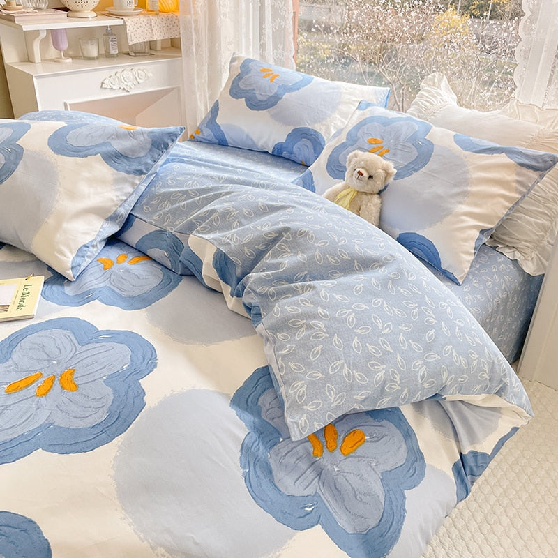 Ihomed Cute Animals Flower Bedding Set For Double Bed 100 Cotton Twin Full Queen Size Bedding Couple Fitted Bed Sheet Duvet Cover Set