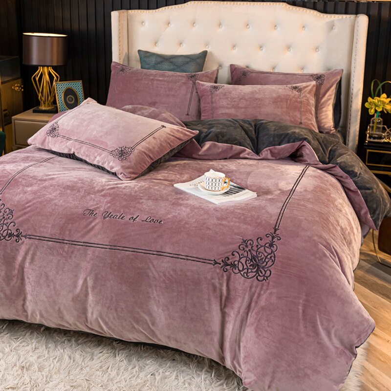 Ihomed Thick Coral Fleece Winter Four-Piece Set Double-Sided with Velvet Quilt Cover Flannel Bed Sheet Bedding Milk Fiber Winter