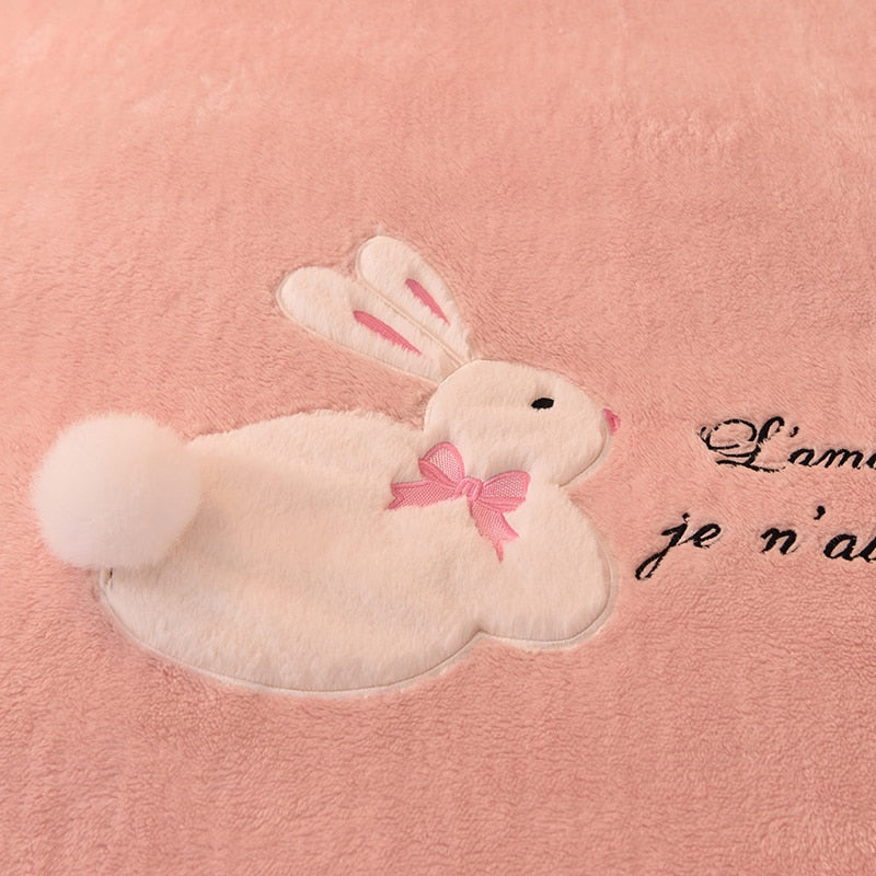 Ihomed Luxury Shaggy Velvet + Berber Fleece Princess Girl Bedding Set Rabbit Embroidery Short Plush Duvet Cover Quilt Cover Bed Linen