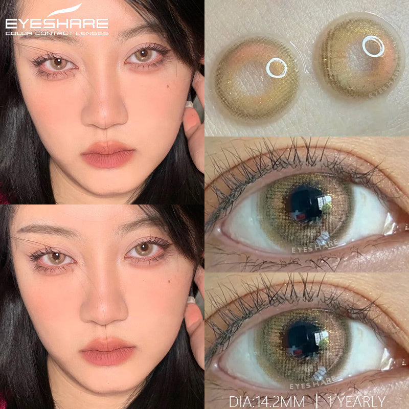 Ihomed 1Pair New Green Colored Contact Lens Gray Eye Lenses Brown Lenses High Quality Yearly Natural Contact Lenses for Eyes