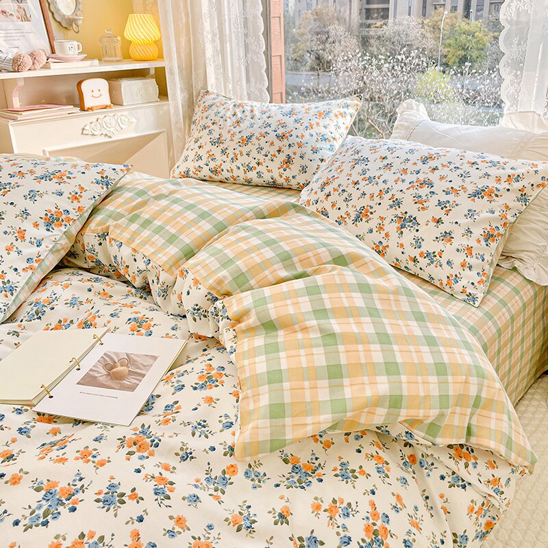 Ihomed Cute Animals Flower Bedding Set For Double Bed 100 Cotton Twin Full Queen Size Bedding Couple Fitted Bed Sheet Duvet Cover Set