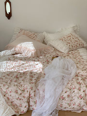 Ihomed Romantic Vintage Floral Cotton Four-Piece Set Princess Pure Cotton Quilt Cover French Bedding