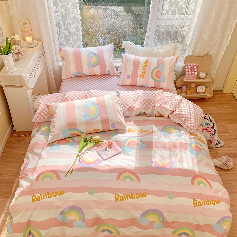 Ihomed Cute Moon Bedding Set For Girl Kawaii Heats Flower Cotton Twin Full Queen Size Bedding Double Fitted Bed Sheet Quilt Duvet Cover