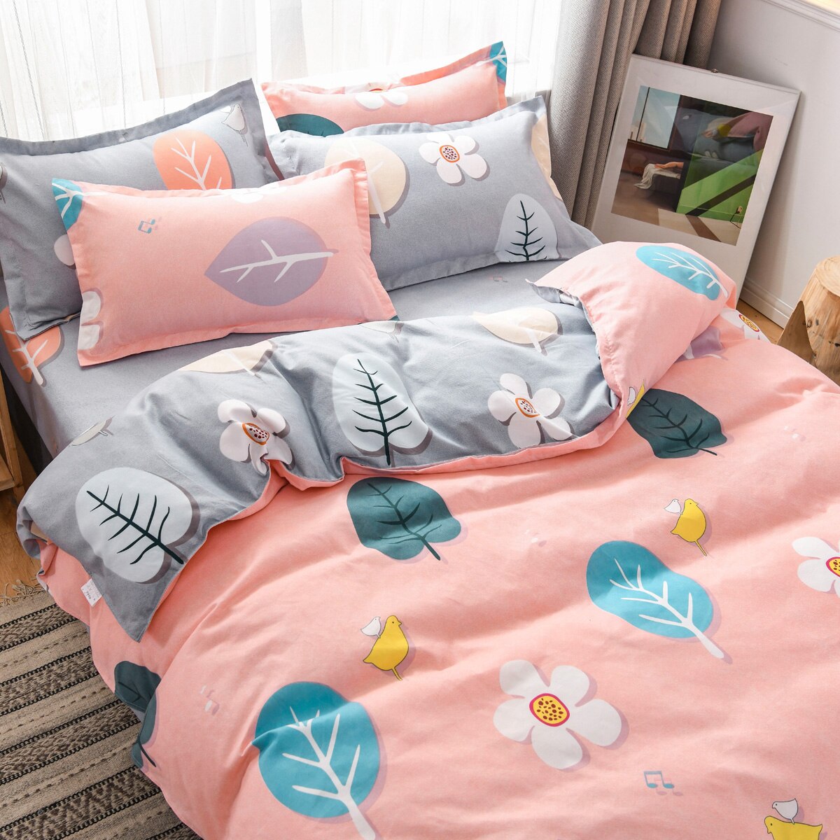 Ihomed 3/4pcs Duvet Cover Set Queen Size Geometric Bedding Ser for Kids Boys and Girls Polyester Print Quilt Cover Bed Soft Reversible