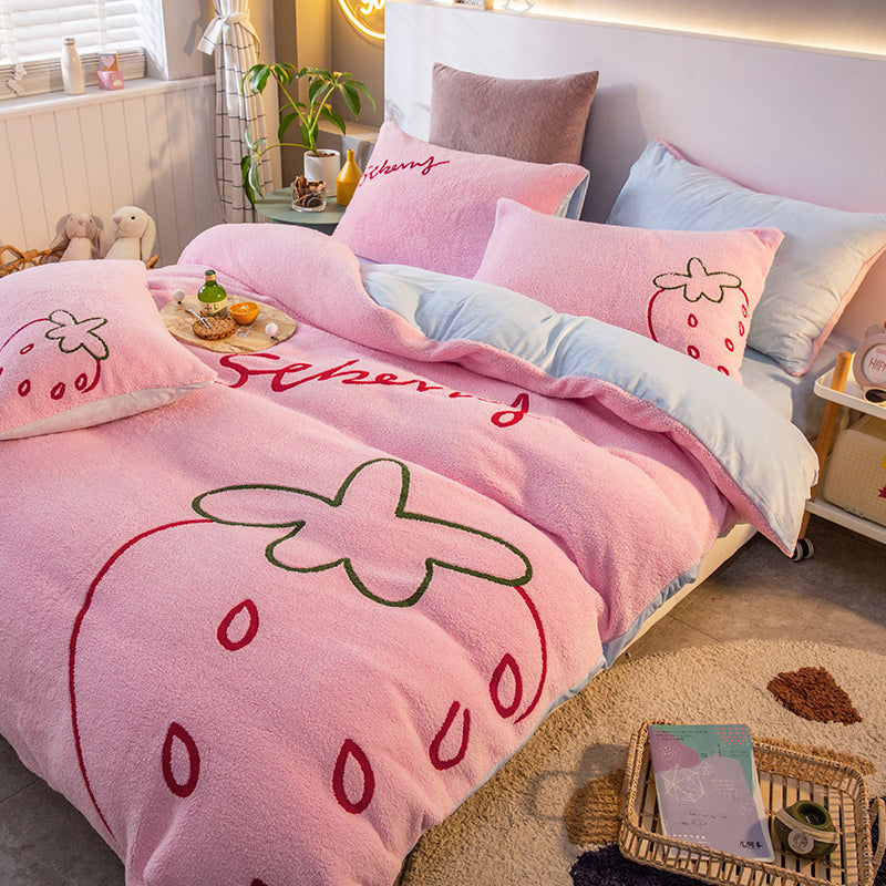 Ihomed Soft Warm Cosy Flannel Velvet Fleece Cartoon Bear Embroidery Child Bedding Set Duvet Cover Flat/Fitted Sheet Pillowcases