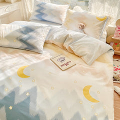 Ihomed Cute Moon Bedding Set For Girl Kawaii Heats Flower Cotton Twin Full Queen Size Bedding Double Fitted Bed Sheet Quilt Duvet Cover