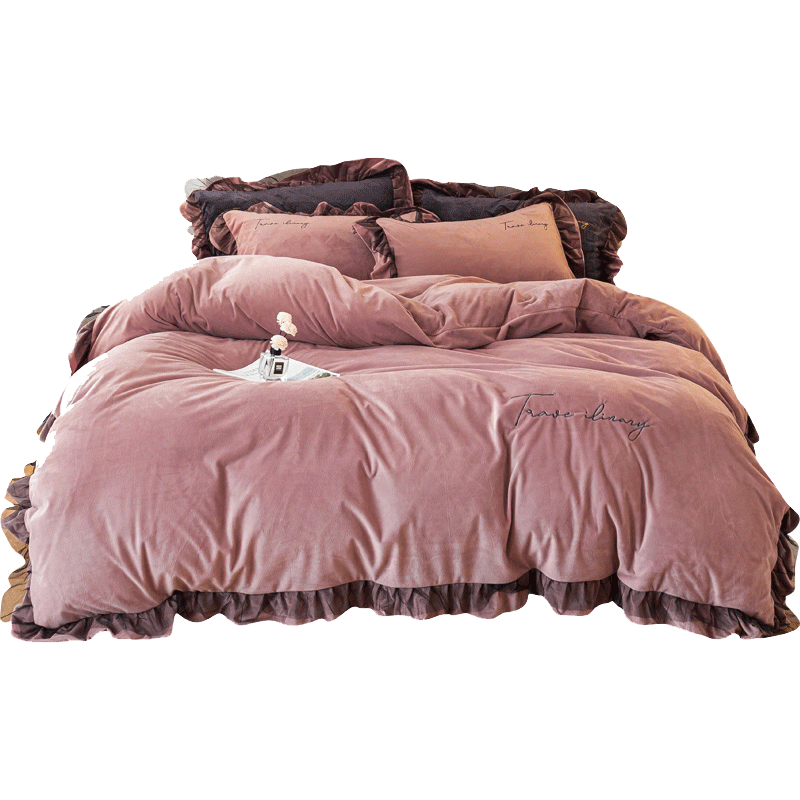 Ihomed Thick Coral Fleece Winter Four-Piece Set Double-Sided with Velvet Quilt Cover Flannel Bed Sheet Bedding Milk Fiber Winter