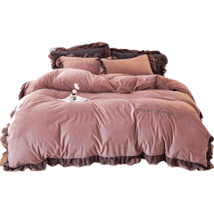 Ihomed Thick Coral Fleece Winter Four-Piece Set Double-Sided with Velvet Quilt Cover Flannel Bed Sheet Bedding Milk Fiber Winter