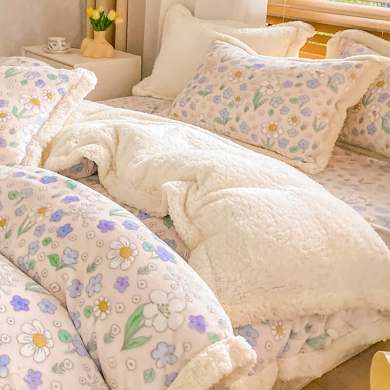 Ihomed Winter thickened lamb fleece blanket air-conditioned nap blanket quilt cover multi-purpose bedding