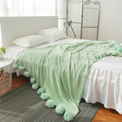 Ihomed Soft Solid Color With Ball Blanket For Beds Sofa100% Cotton Bedding Warm and Lovely Nap Bedspread