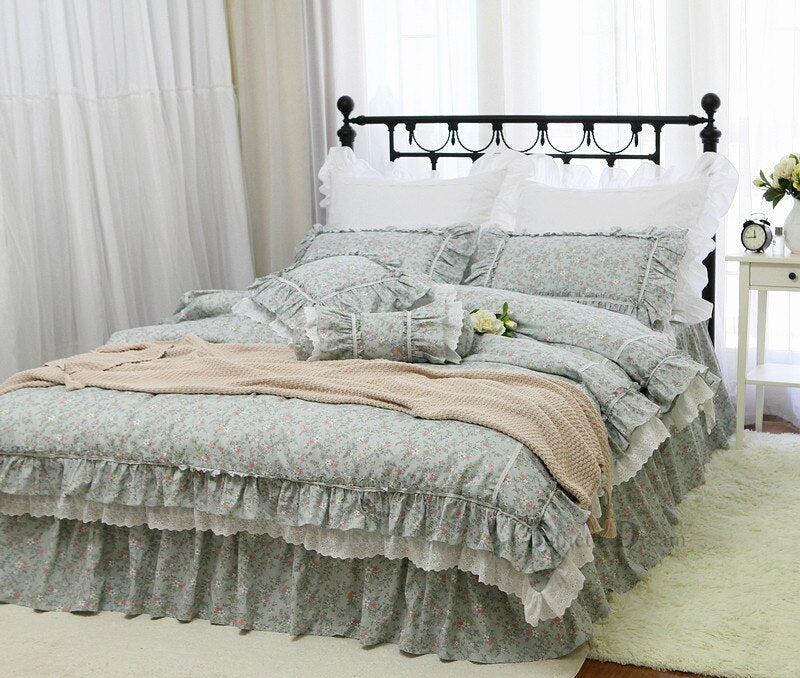 Ihomed Big lace queen bedding set Romantic ruffle duvet cover designer bedding floral bed set bedroom bed sheets luxury bedding sets