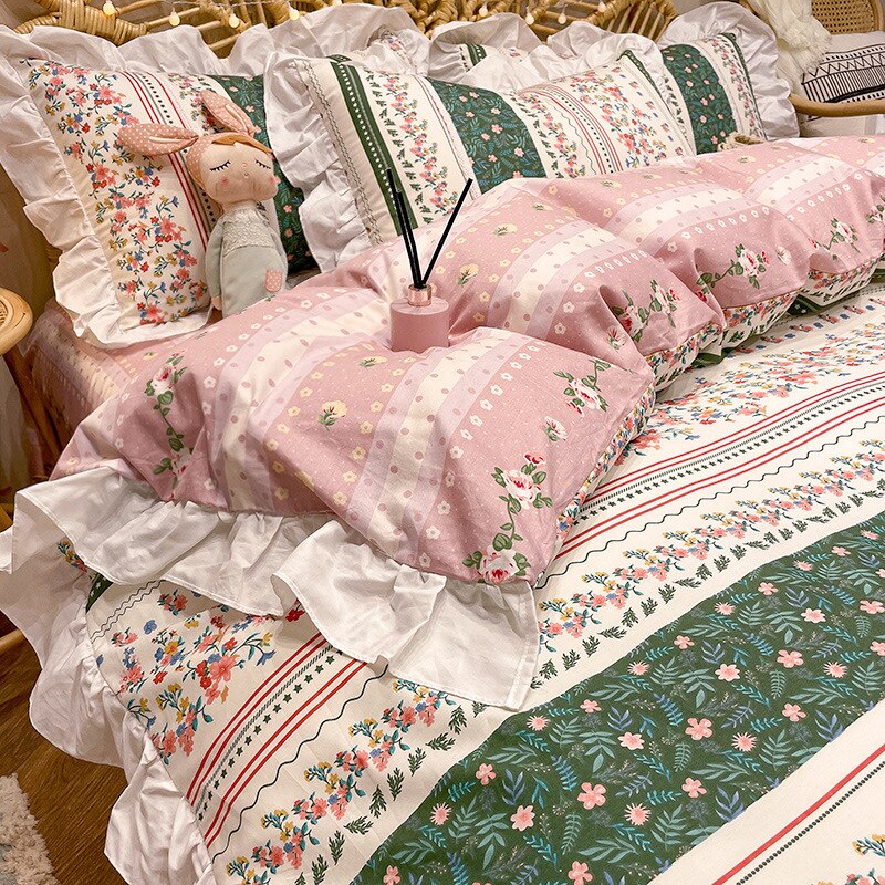 Ihomed Bedding 3-piece set 4-piece set cotton small fresh Princess wind bed products bed sheet fitted sheet quilt cover