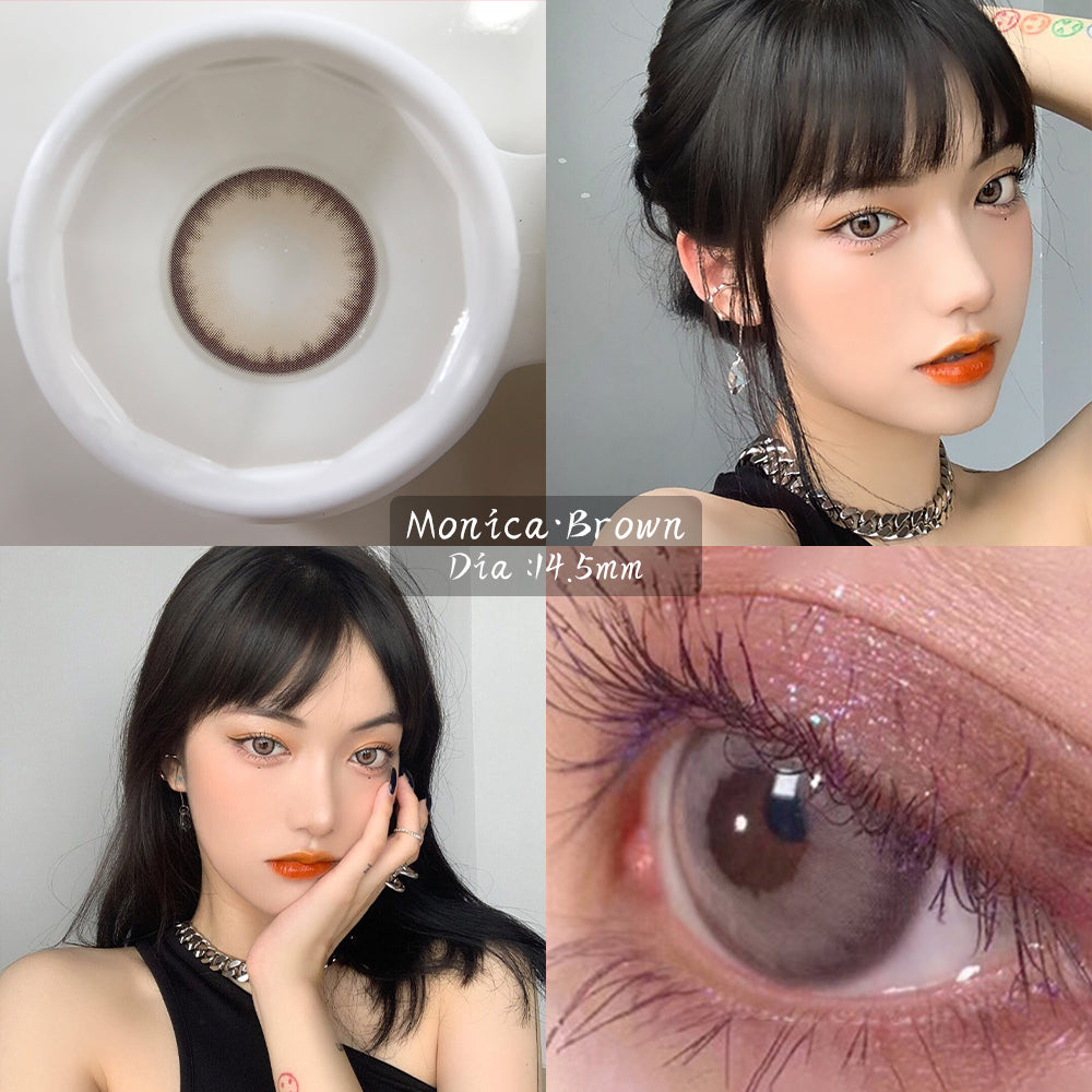 Ihomed 2pcs/pair Natural Lenses 3 Tone Monica Series Contact Lenses Colored Lenses for Eyes Eye Contacts Yearly Use(DIA:14.5mm)